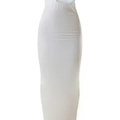 Robe Longue Blanche En Effet Lin à Côtés Découpés Et Armatures Détail Bretelles -Jolie Vêtue Soldes Magasin 56522b7f519857d7bb4e7a59e6d218bb6158aa25 cne1405 5