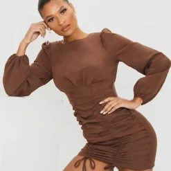Robe Moulante Manches Longues Froncée Chocolat -Jolie Vêtue Soldes Magasin 5667a7e9f986213a013f0b0465b09abccabb3e95 cmo5652 3