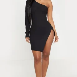 Shape Robe Moulante Fendue Noire à Manche Unique