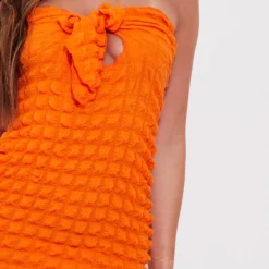 Robe Bustier Moulante Orange Texturée Nouée Sur Le Devant -Jolie Vêtue Soldes Magasin 56e9096c12eaf31e9d8c827c86c45da55b5b5460 cmz4639 5