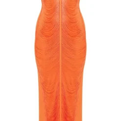 Robe-bustier Longue Drapée Orange Vif à Franges -Jolie Vêtue Soldes Magasin 573e141182f782c4114ef61e0db4e6e044e7b5de cne7701 5