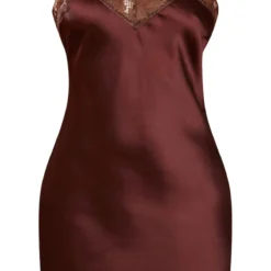 Petite Robe à Fines Bretelles Satinée Chocolat à Bordures En Dentelle -Jolie Vêtue Soldes Magasin 5762e5524f33646449e5276bce9731a62102066c cnd3151 5