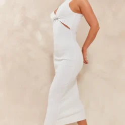 Robe Longue Sans Manches En Maille Tricot Blanche à Devant Torsadé -Jolie Vêtue Soldes Magasin 576bd24478bc1f625cb09e2c9f4c19aa0508429e cnc5957 3