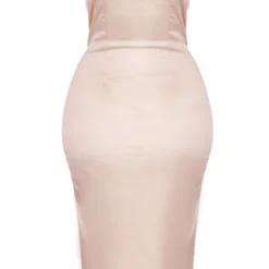 Plus Robe Mi-longue Satinée Champagne à Bretelles -Jolie Vêtue Soldes Magasin 5844b0416bab5a6bdee7e626a6f2558f4234159d cmw4035 6