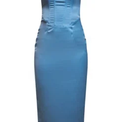 Robe Corset Longue Satinée Bleu Clair à Col Carré -Jolie Vêtue Soldes Magasin 58e81dcc649ca32af20cf919d2f37e912b89db3e cnc9972 5
