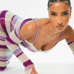 Robe Longue En Maille Tricot Ajourée à Rayures Lilas Et Manches -Jolie Vêtue Soldes Magasin 591b72f9445f0eacfdf4c6343f0787cfc785f9e4 cnc5961 4