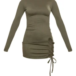 Robe Moulante Manches Longues Kaki à Col Haut Et Laçage -Jolie Vêtue Soldes Magasin 5922ce02aaf5fc6f785265cf61d8fa42914bf21a cnd1320 5
