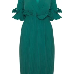 Robe Mi-longue Vert émeraude Plissée à Volants -Jolie Vêtue Soldes Magasin 594ef733ecb1425d67f887544a009bde093000b9 cly5090 3