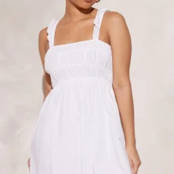 Petite Mini-robe Blanche Effet Lin Froncée -Jolie Vêtue Soldes Magasin 597657eea86691d566b7f679364b2310caae40c7 cne2203 3