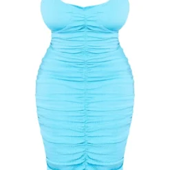 Plus Robe Mi-longue Texturée Froncée Turquoise -Jolie Vêtue Soldes Magasin 59856d3419c6e628ff8bc9d94aefb5aed8777e8d cne4067 5
