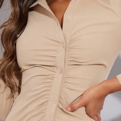 Robe Chemise Gris Pierre à Fronces Et Boutons Asymétriques -Jolie Vêtue Soldes Magasin 5997b3e0af570b70b14219542bb625b8185b45b8 cmu7223 5