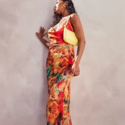 Robe Longue Lacée Dans Le Dos Orange Fleurie En Mousseline De Soie Transparente -Jolie Vêtue Soldes Magasin 59a19a672b369cd0255563910ce881f15a6c5a5e cnd7592 3