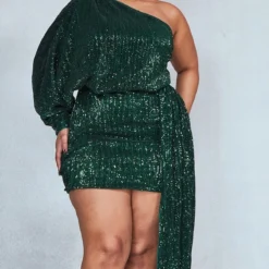 Plus Robe Moulante Asymétrique En Sequins Vert émeraude Effet Drapé -Jolie Vêtue Soldes Magasin 59aa9315a3636d3ebddfcebf7815312d4d5f858c cnb5217 3