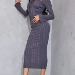 Robe Longue Côtelée Gris Anthracite Découpée à Nouer Dans Le Cou -Jolie Vêtue Soldes Magasin 59b00e2457a06f788853aa154551a37f5cdc5200 cnd4071 3
