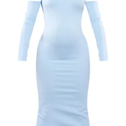 Maternité Robe De Grossesse Longue Côtelée Bleu Clair à Détail Contours -Jolie Vêtue Soldes Magasin 5a816dded8e3258eeeae9128847dc687ab13ad8e cnd3254 5