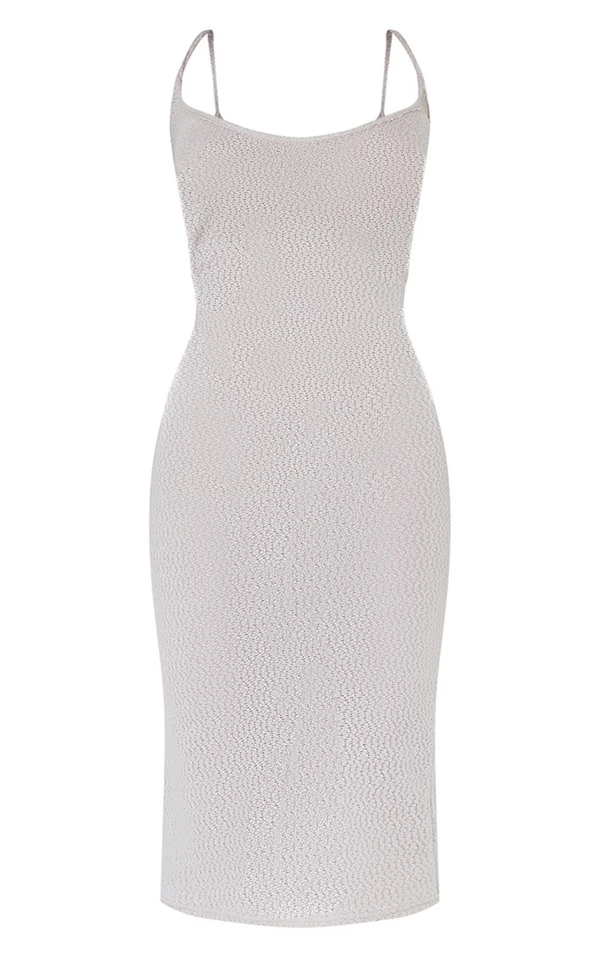 Robe Longue Texturée Grise à Bretelles 7 Robe Longue Texturée Grise à Bretelles – Image 5