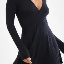 Robe Patineuse Manches Longues Noire En Jersey Style Cache-coeur -Jolie Vêtue Soldes Magasin 5b0da175e6493db118aa7704ca619b00a80837ad clu6809 4