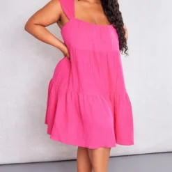 Plus Robe Droite Rose Vif Texturée Superposée -Jolie Vêtue Soldes Magasin 5b19785ada715db75aa8232effabaff82b3fb356 cne4084 3