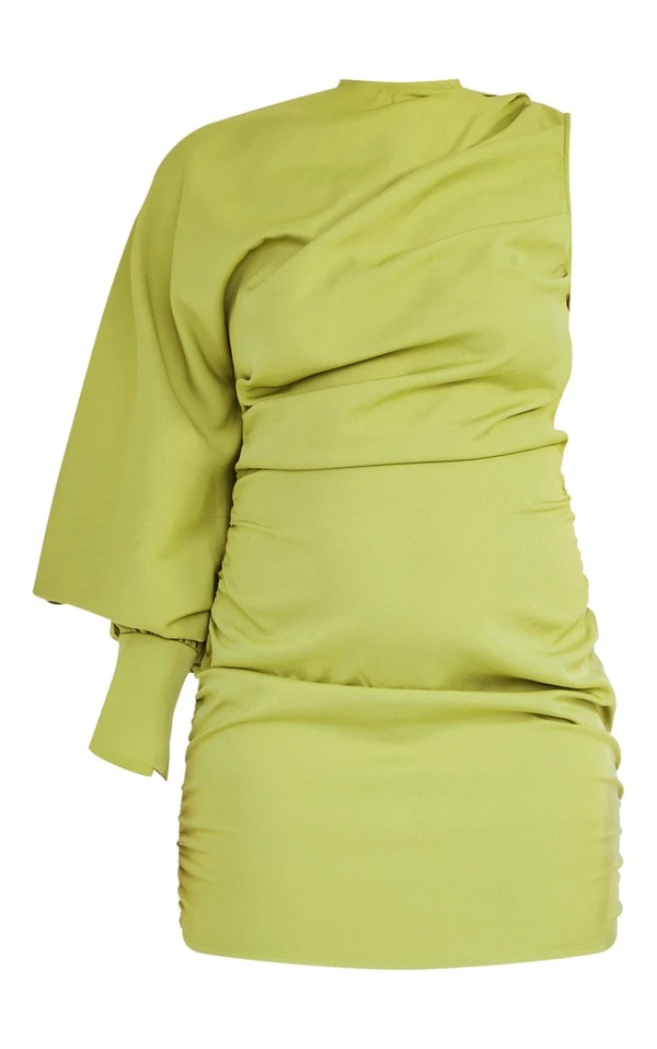 Plus Robe Moulante Tissée Vert Sauge Asymétrique Froncée 7 Plus Robe Moulante Tissée Vert Sauge Asymétrique Froncée – Image 5