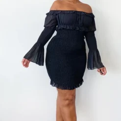Plus Robe Moulante En Mousseline De Soie Noire Effet Froncé -Jolie Vêtue Soldes Magasin 5b46356672f11dde15dee9101b390cd1f5e5e134 CMK3323 3