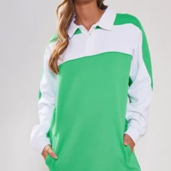 Robe Sweat Vert Vif à Col Polo Et Rayure -Jolie Vêtue Soldes Magasin 5b483b1ae0e47c9ecafaf9982fe8c11404453ff5 cnb1049 1