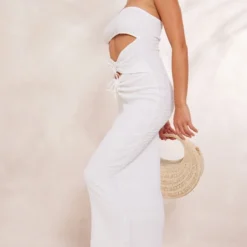 Robe Longue Bustier Texturée Froncée Blanche à Découpes -Jolie Vêtue Soldes Magasin 5b5b89c30021e70dc86d9fa99c6347295d0bc525 cne8566 3