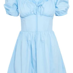 Robe Droite Volantée Bleu Clair à Manches Bouffantes Et Détail Corset -Jolie Vêtue Soldes Magasin 5b647874e955a022f4366368c69bac3c73081959 cnd8856 5