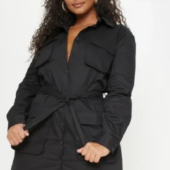 Plus - Robe Chemise Noire Style Utilitaire