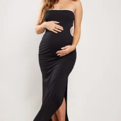 Maternité Robe De Grossesse Longue Noire à Découpes Contrastantes -Jolie Vêtue Soldes Magasin 5c47e5f08d17298cf389ab0733c432694f73f4da cne2317 3
