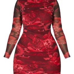 Shape Robe Moulante Rouge En Mesh Imprimé Asiatique à Col Haut -Jolie Vêtue Soldes Magasin 5ca1721b97938ef9983eced7d6bdcafc6041345e cmg9624 3