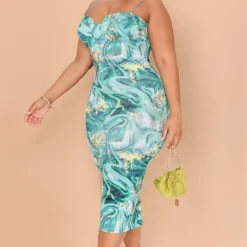 Plus Robe Mi-longue Côtelée Froncée Verte Imprimé Tourbillon à Bonnets -Jolie Vêtue Soldes Magasin 5cd5e93fa150f21f45203aaf3a692ebad362ca08 cmw2934 4