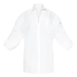 Plus Robe Chemise Oversize Blanche à Manches Bouffantes -Jolie Vêtue Soldes Magasin 5ce7259ec73624ddc29893319e0592d6132f32e9 cmc3981 3