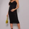 Maternité Robe De Grossesse Mi-longue En Jersey Noir à Décolleté Et Fronces Détail Contours