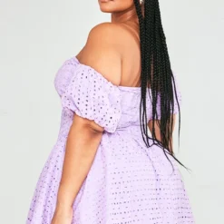 Plus Robe Droite En Broderie Anglaise Lilas à Manches Bouffantes -Jolie Vêtue Soldes Magasin 5d77b14828bdc2055159c5c267cc40b4051470df cne0767 2