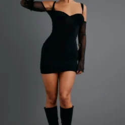 Robe Très Moulante Noire à Buste Froncé Et Manches Découpées En Mesh -Jolie Vêtue Soldes Magasin 5d912af3d594f861f4698c2f911f4f8af86d0d66 cnc2981 3