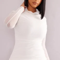 Shape Robe Moulante Blanche En Mesh à Col Haut -Jolie Vêtue Soldes Magasin 5d96e8e9dacfa97c68fa28b28ddd397e6db3c091 cmy3306 5