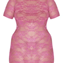 Plus Robe Moulante Rose En Dentelle Fleurie à Col Montant -Jolie Vêtue Soldes Magasin 5ded1f2b4ce2971fd056dd2f425eefd2e18a2f4d cne6572 5