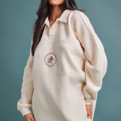 Zero Robe Pull Crème En Polaire à Slogan Ski Et Col Polo