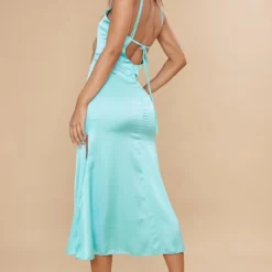 Robe Longue Satinée Bleu Cendré à Doubles Bretelles Nouée Dans Le Dos -Jolie Vêtue Soldes Magasin 5e2b5516903aa9464e2ec1d6a67a7e5adc3f456c cne1547 1