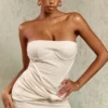Robe Bustier Moulante Texturée Crème Drapée à Noeud Et Armatures -Jolie Vêtue Soldes Magasin 5e3e9efa508ff79853802992e7178c7a28ca0c5b cne7686 1