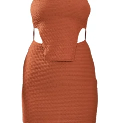 Robe Bustier Texturée Rouille à Ourlet Tombant -Jolie Vêtue Soldes Magasin 5e4ad57a6c30b12b86fab8d5ca71cd382b7571f1 cnc5787 5