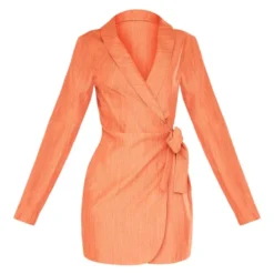 Robe Blazer Portefeuille Texturée Rouille Effet Lin Nouée à La Taille -Jolie Vêtue Soldes Magasin 5e5907f39d35fef411008eb50b60212d2f481224 cne1362 5
