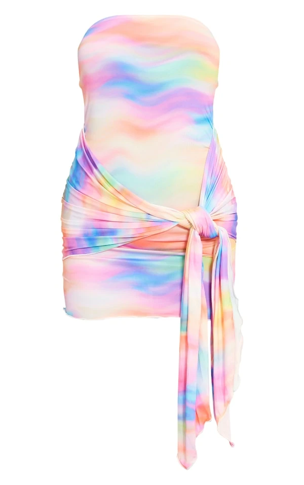 Logic Robe Bustier Moulante Drapée Rose Imprimé Vagues Style Aquarelle 7 Logic Robe Bustier Moulante Drapée Rose Imprimé Vagues Style Aquarelle – Image 5