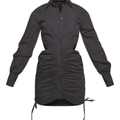 Robe Chemise Froncée Noire à Boutons Et Côtés Découpés -Jolie Vêtue Soldes Magasin 5e8b6534f4bc4533991b7a9b464f298fba402490 cnc6143 5