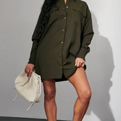 Robe Chemise Oversize Kaki Foncé à Boutons-pression -Jolie Vêtue Soldes Magasin 5ee8ae05ce4bc3b3f30d5a30a8829d6f1a07731e cnc6998 3