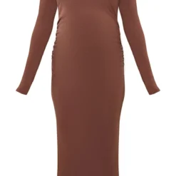 Maternité Robe Mi-longue De Grossesse Chocolat Froncée à Manches Longues -Jolie Vêtue Soldes Magasin 5f3c86981cd762db8363c829bce916601aca2f14 cnc4890 5