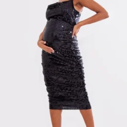 Maternité Robe De Grossesse Noire à Sequins Et Col Bénitier -Jolie Vêtue Soldes Magasin 5f6005b819149aa0e1ab363d261981088727ff49 cnb2410 3