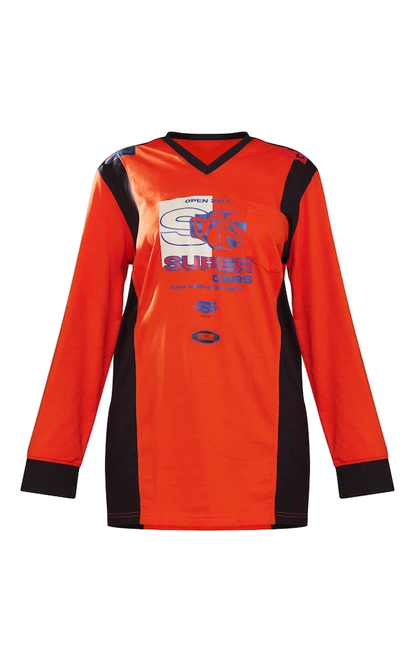 Petite Robe T-shirt Orange Imprimé Style Motocross 6 Petite Robe T-shirt Orange Imprimé Style Motocross – Image 4