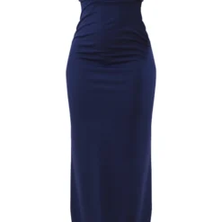 Robe Longue Bleu Marine Fendue à Col Bardot -Jolie Vêtue Soldes Magasin 5fbb9259e88a87f909c8810de4cc1901262330bb cly5118 5