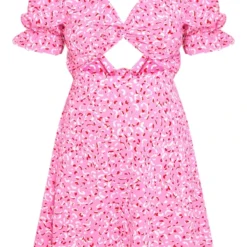 Robe Droite Rose Imprimé Abstrait à Découpe Et Devant Torsadé -Jolie Vêtue Soldes Magasin 5feb05e50d2a5393cd730a2e8b5a28b678769c21 cnd4036 5